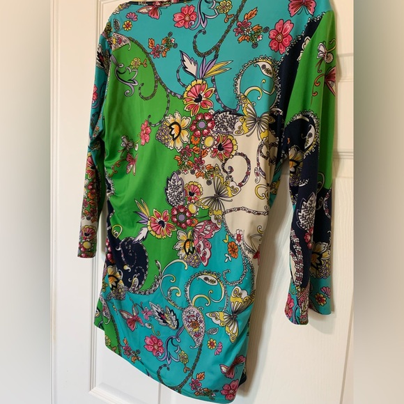 Carmen Marc Valvo Draped Neckline Green Floral Blouse Large Cottagecore‎ Fairy - Picture 9 of 9
